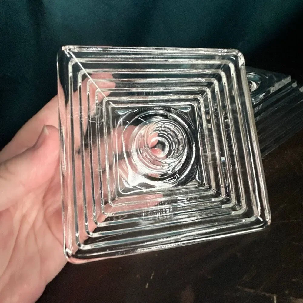 2 Vintage Art Deco Anchor Hocking Clear Manhattan Square Candleholder